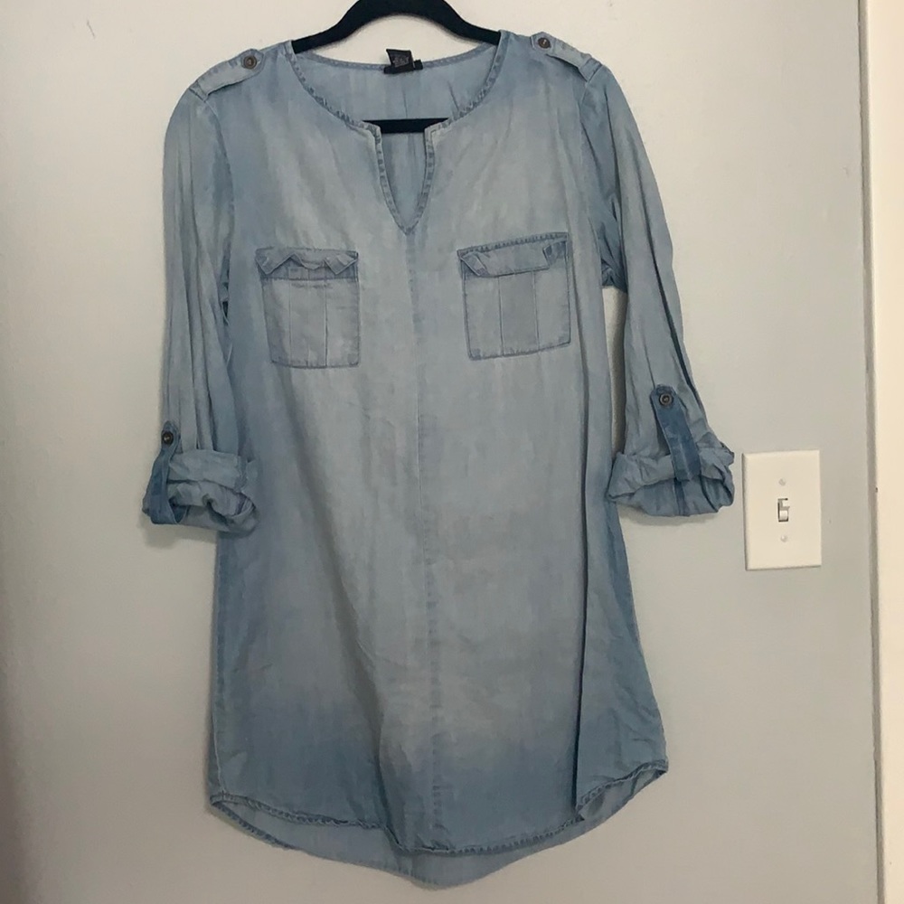 Denim roll cuff dress